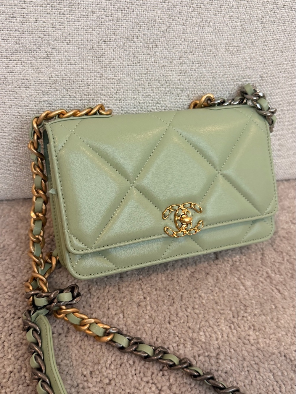 CHANEL Quilted Mini Flap Crossbody in Sage Green with Gold Chain - Picture 2 of 7